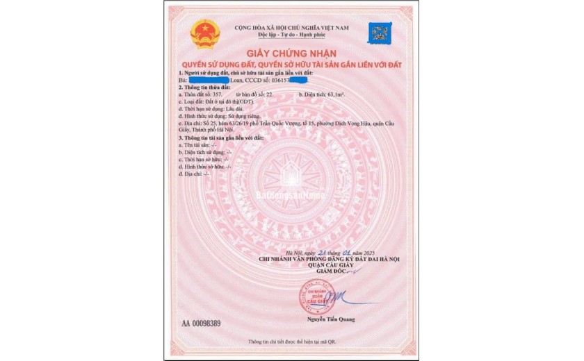 Chính Chủ Bán Nhà Số 25, Trần Quốc Vườn, Dịch Vọng Hậu, Cầu Giấy, Hà Nội