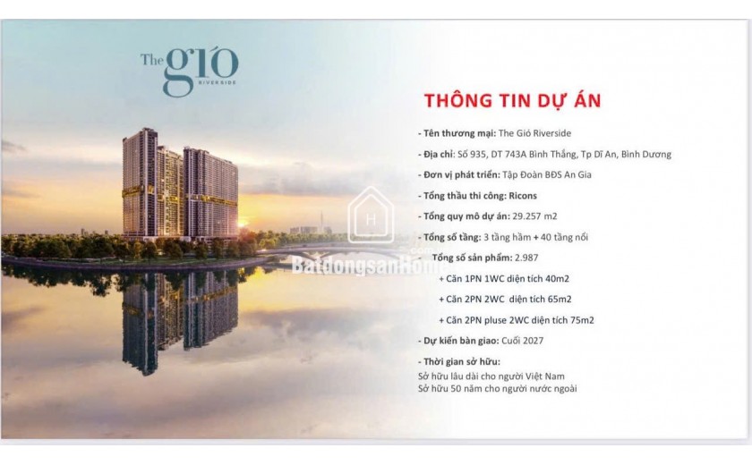 Bán căn hộ 2PN 2WC  75M2 liền kề METRO view sông Ngọc Dĩ An Bình Dương cạnh Suối Tiên chỉ 3 tỷ.