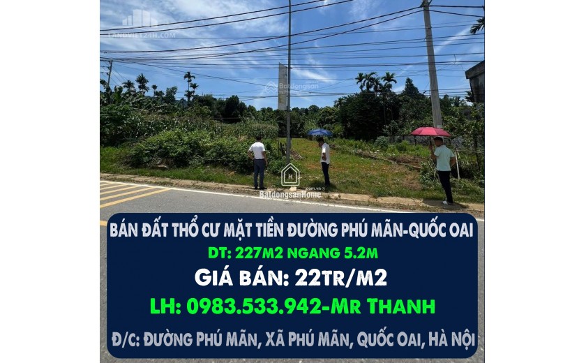 CHÍNH CHỦ BÁN ĐẤT THỔ CƯ MẶT TIỀN ĐƯỜNG PHÚ MÃN-QUỐC OAI