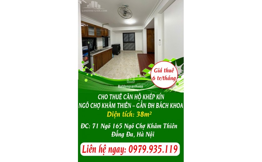 CHO THUÊ CĂN HỘ KHÉP KÍN – NGÕ CHỢ KHÂM THIÊN – GẦN ĐH BÁCH KHOA