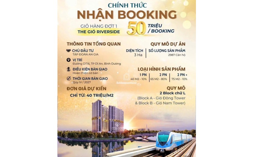 Chính thức nhận Booking The Gió Riverside của An Gia Group, ưu đãi chọn căn đẹp giá tốt, Đợt 1 chỉ thanh toán 10%, được bàn giao nội thất cao cấp, giao nhà 2027