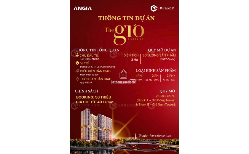 The Gió Riverside An Gia Dự án hot tại Biên Hòa Bình Dương Ngay Cầu Đồng Nai Booking 50 triệu/STT không mua hoàn tiền 100%