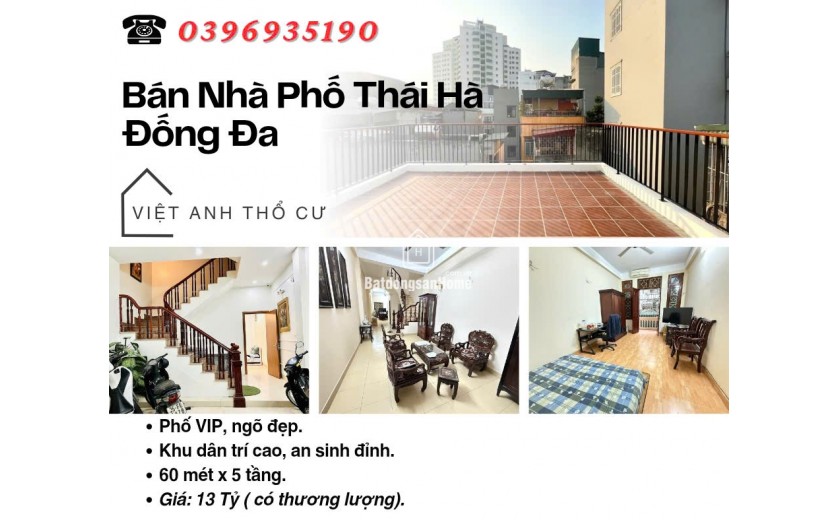 Bán nhà Phố Thái Hà, Nhà Phố Vip, Khu Dân Trí Cao, 60mx5T, Giá: 13 Tỷ, Lh: 0396935190.