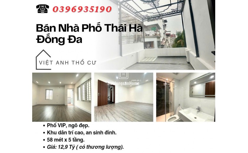 Bán nhà Phố Thái Hà, Ngõ Đẹp, Sổ Vuông, 9 Ngủ, 58mx5T, Giá: 12.9 Tỷ, Lh: 0396935190.