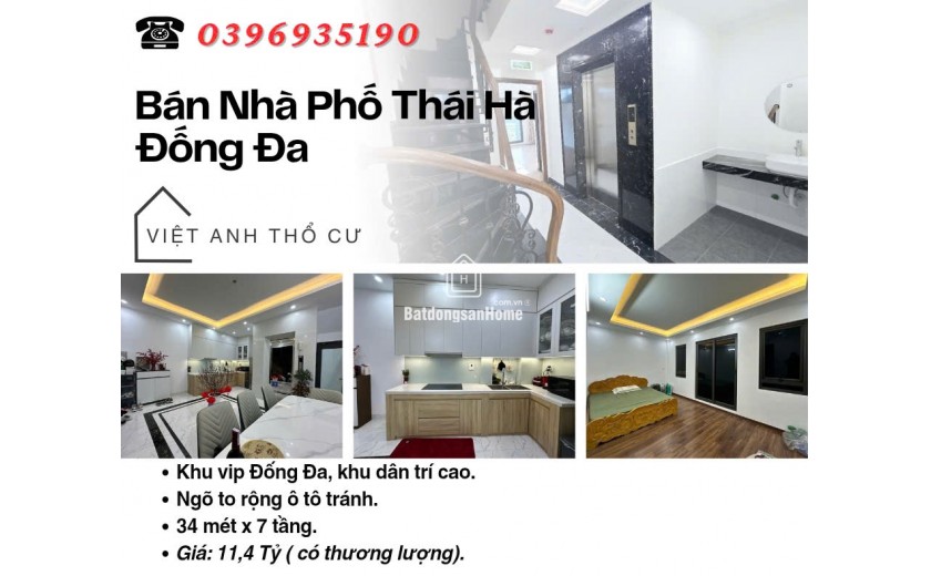 Bán nhà Phố Thái Hà, Nhà Mới Thang Máy, Sổ Vuông Đẹp, 34mx7T, Giá: 11.4 Tỷ, Lh: 0396935190.