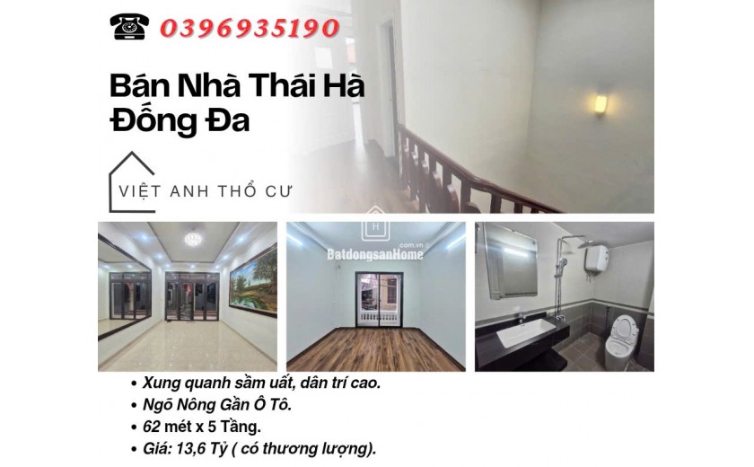 Bán nhà Phố Thái Hà, Ngõ Nông, Ba Bước Ra Phố, 62mx5T, Giá: 13.6 Tỷ, Lh: 0396935190.