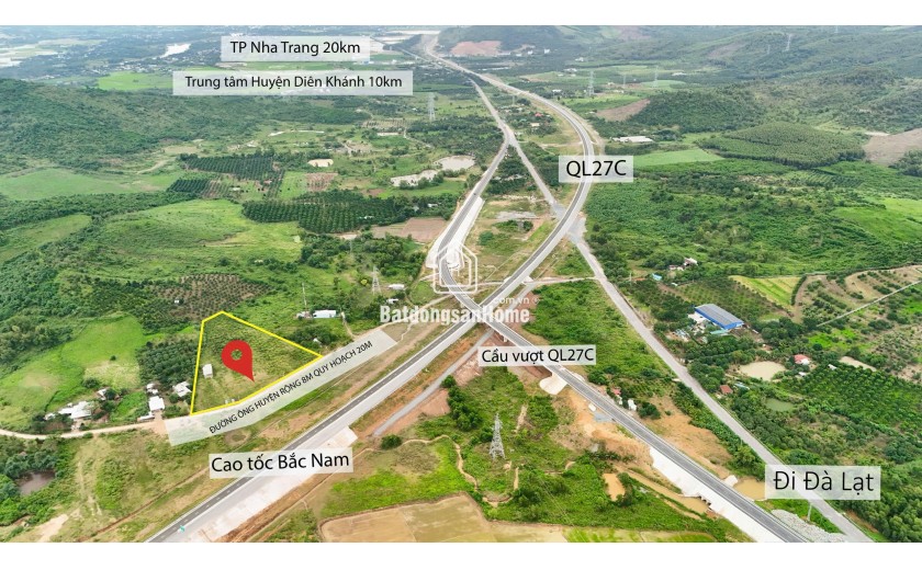 Thanh lý thấp hơn bank 40%. Diện tích 9532m2 qh thổ cư Diên Khánh. Đường nhựa 8m qh 20m. Lh O79.53.NamBan.530