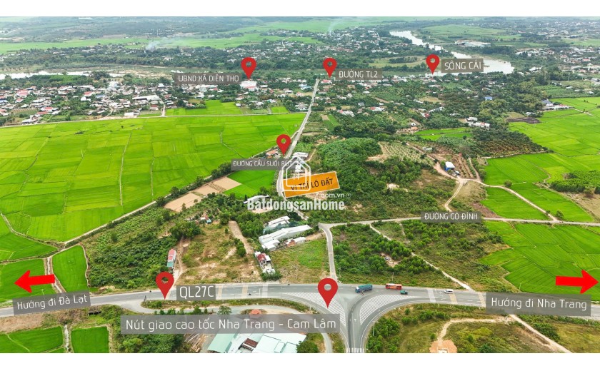 Khánh Hòa-Diên Khánh: 1035m2 Đất Ở Thổ Cư - Đường Cầu Suối Rút - Giá Chỉ 2.6 Tỷ - Sổ Đỏ