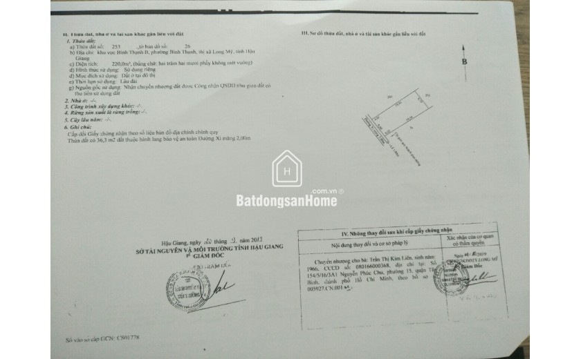 Cần bán đất nền vị trí đẹp tại thị xã Long Mỹ (có 220m2 thổ cư), giá 2,8 tỷ