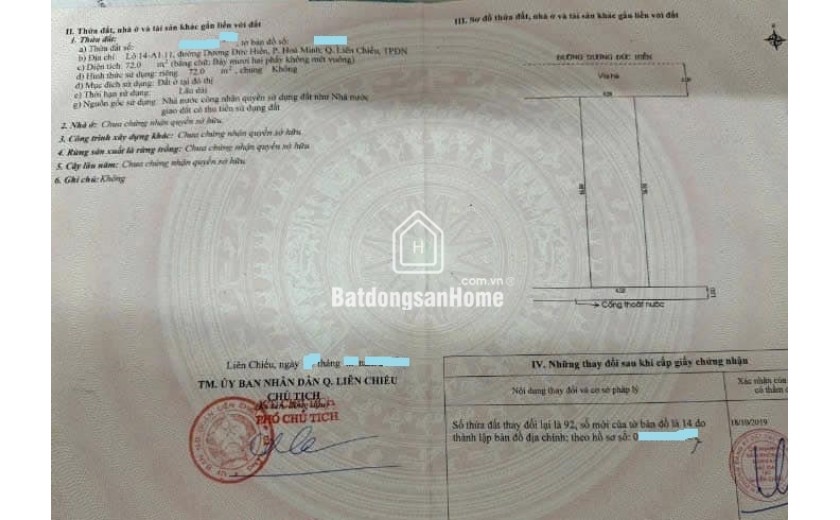 Cần tiền bán đất mt đường Dương Đức Hiền, P. Hòa Minh. Q Liên Chiểu.