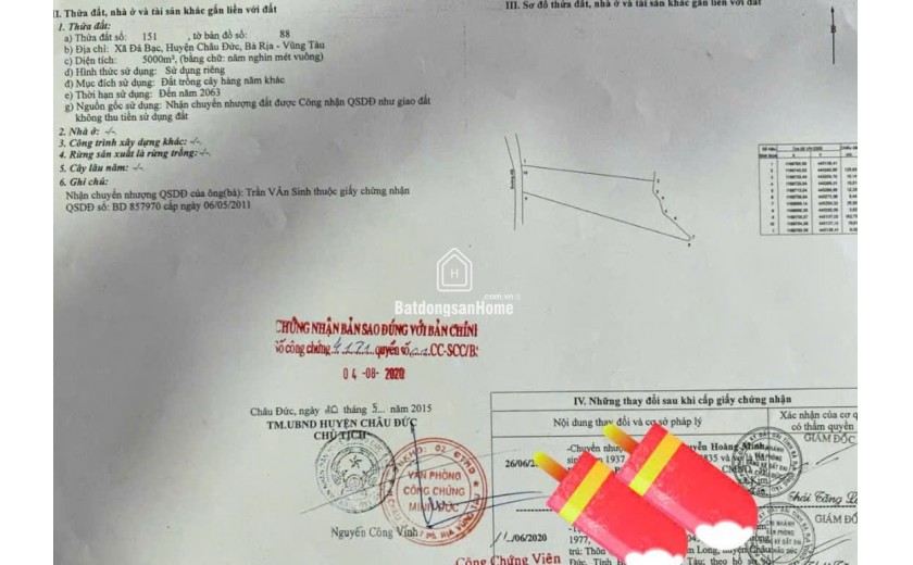 SỞ HỮU ĐẤT ĐẸP CHÍNH CHỦ  - Vị Trí Đẹp Thơ Mộng hồ Đá Bàng Tại : Đá Bạc  - Châu Đức - Bà Rịa Vũng Tàu