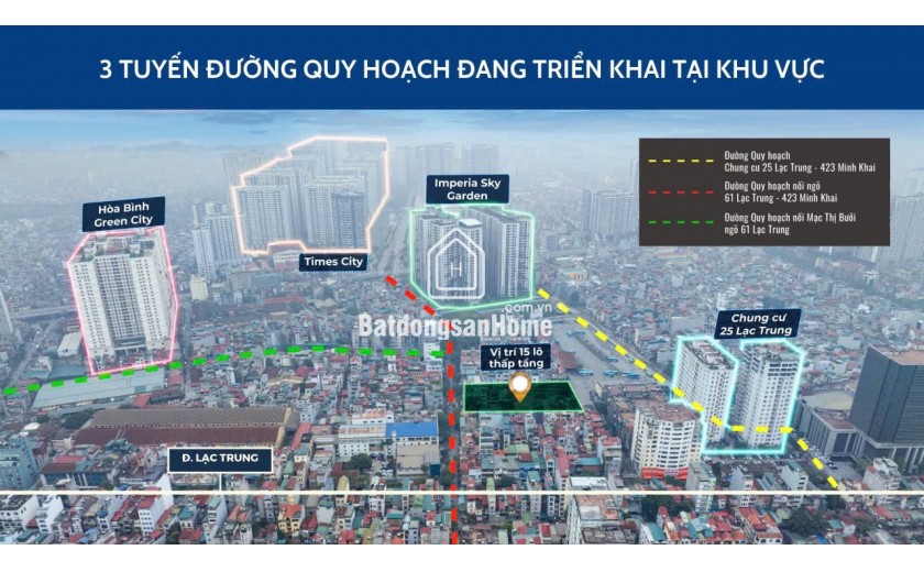 Chính Chủ Bán Đất Dự Án Liền Kề Tại 61 Lạc Trung, Phường Vĩnh Tuy, Hai Bà Trưng - Giá 30 Tỷ - 80m2-Xây 5 Tầng