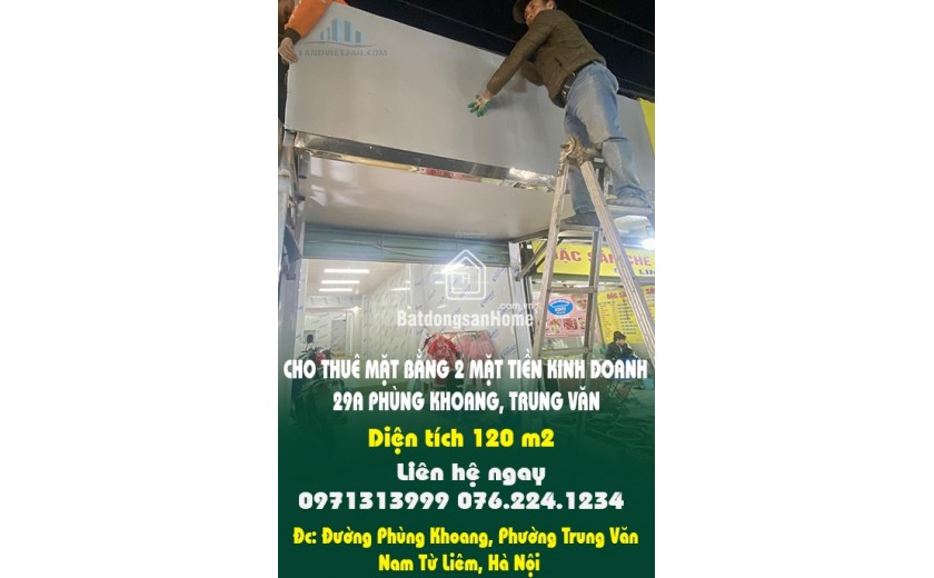 CHO THUÊ MẶT BẰNG 2 MẶT TIỀN KINH DOANH – 29A PHÙNG KHOANG, TRUNG VĂN