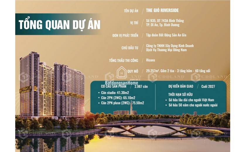 Chung cư The Gió Riverside An Gia Dĩ An Bình Dương  tiện ích nội khu cạnh Làng Đại Học chỉ 2 tỷ 6.