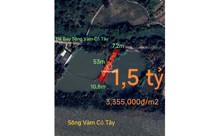 Bán lô đất thổ phân lô mặt tiền đê bao giá 1,5 tỷ