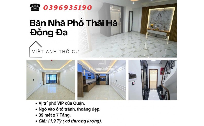 Bán nhà Phố Thái Hà, Nhà Thang Máy, Ngõ Đẹp, 39mx7T, Giá: 11.9 Tỷ, Lh: 0396935190.