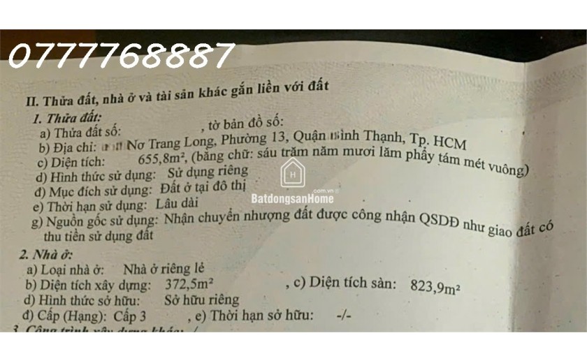 Bán 655m2  MT Nơ Trang Long, Quận Bình Thạnh, VT siêu đẹp xây tòa nhà