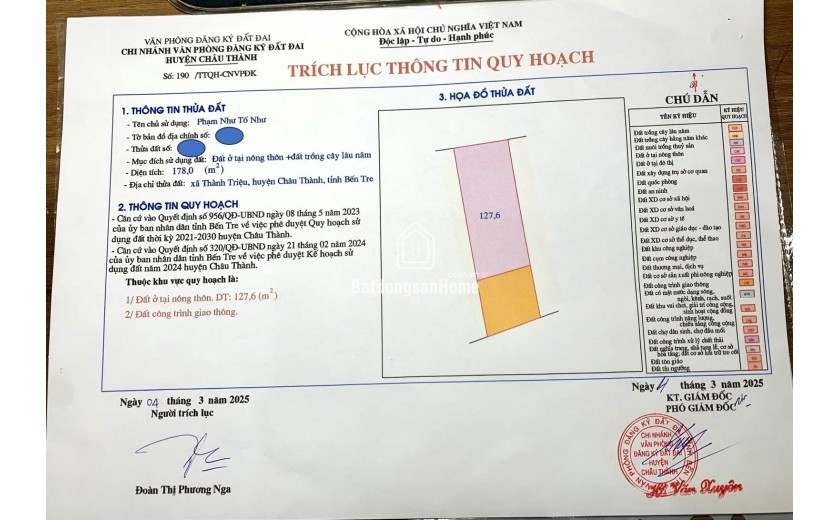 Chính Chủ Bán 178m2 Đất View Sông Tại Xã Thành Triệu, Huyện Châu Thành, Bến Tre