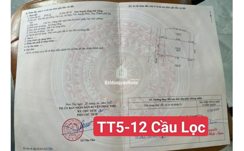 130M2 ĐẤT DG CẦU LỌC, NGỌC TẢO, PHÚC THỌ HÀ NỘI. KHU VỰC ĐẦY TIỀM NĂNG