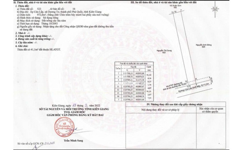 Bán đất mặt tiền suối mây cửa lấp phía núi   Phú Quốc, Dương Tơ, 972m², 16 tỷ, sổ đỏ