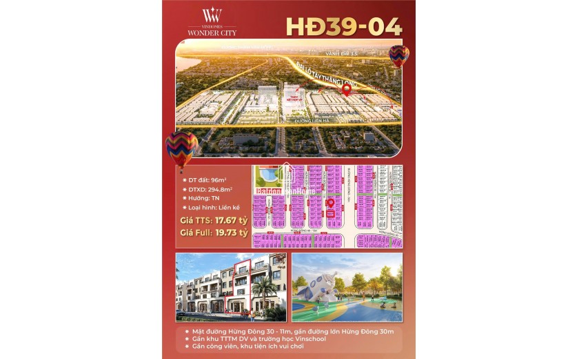 LIỀN KÊ SIÊU RẺ PHÂN KHU HỪNG ĐÔNG VINHOMES WONDER ĐAN PHƯỢNG