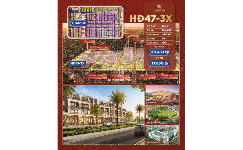 CẦN BÁN GẤP LIÊN KỀ HƯNG ĐÔNG TẠI VINHOMES WONDER ĐAN PHƯỢNG