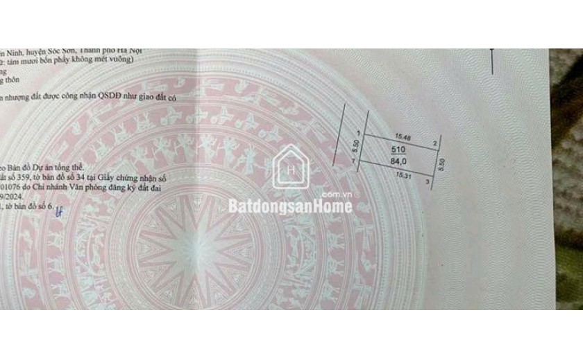 Bán Đất -Xã Hiền Ninh ( Sóc Sơn)- Trục Chính 84 M2- Full TC - 2,9 Tỷ