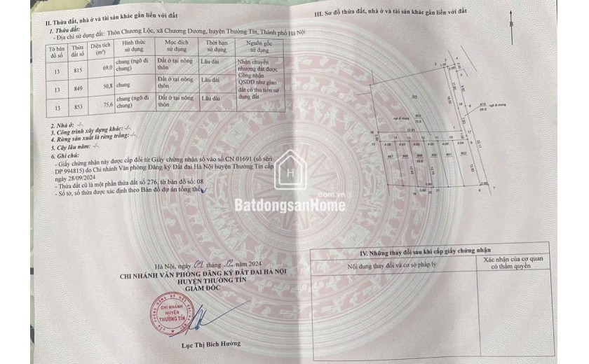 BÁN ĐẤT CHƯƠNG DƯƠNG – THƯỜNG TÍN – 50M² NỞ HẬU, Ô TÔ ĐỖ CỬA, GIÁ CHỈ 1 TỶ 480tr