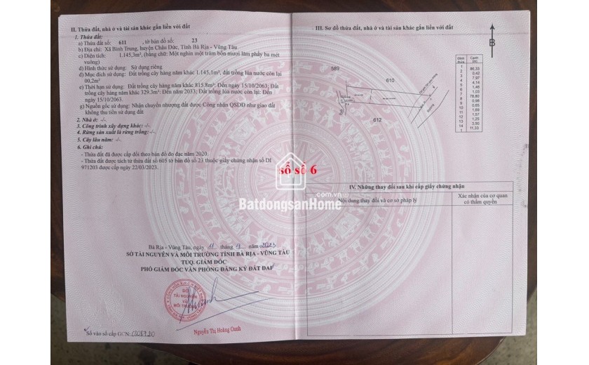 CHÍNH CHỦ BÁN ĐẤT VƯỜN XÃ BÌNH TRUNG, CHÂU ĐỨC BRVT