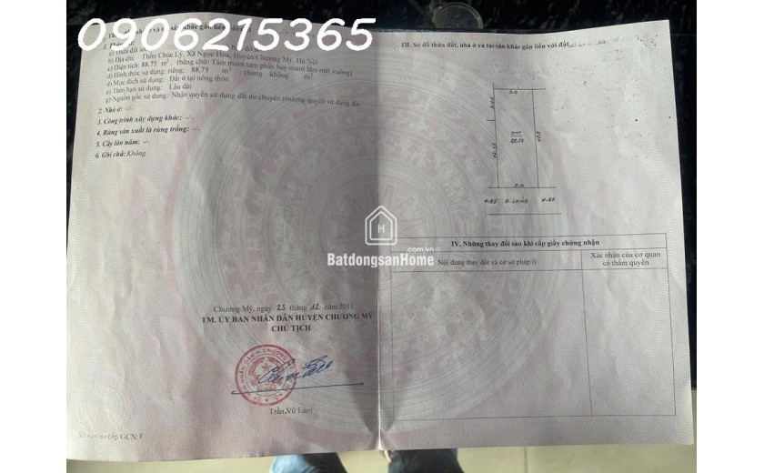 Tôi cần bán lô đất 89m2, Full thổ cư, tại Chúc Lý, Phường Chương Mỹ, TP Hà Nội, ô tô tránh, kinh doanh sầm uất