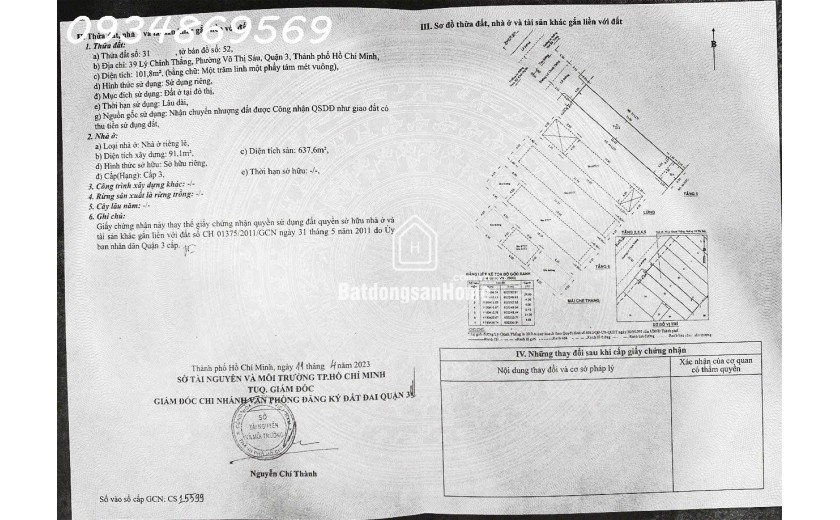 Bán gấp 39 Lý Chính Thắng, Phường Võ Thị Sáu, Quận 3 chỉ 3x tỷ