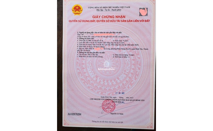 BÁN NHÀ HẺM OTO  HỒ VĂN LONG BÌNH TÂN: SỔ HỒNG , GẦN CHỢ, TIỆN ÍCH ĐẦY ĐỦ, GIÁ NHỈNH 4 TỶ