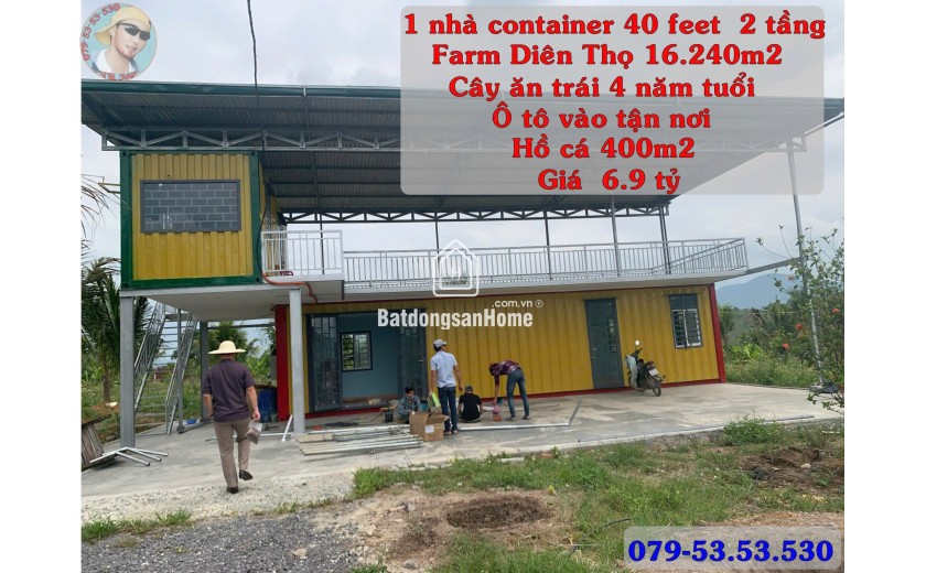 Bán Farm Nghỉ Dưỡng 16.240m² Diên Thọ, Diên Khánh – Có Nhà Container 2 Tầng, Hồ Cá 400m², Cây Trái Trĩu Quả – Giá Chỉ 6,9 Tỷ, Sổ Hồng Riêng