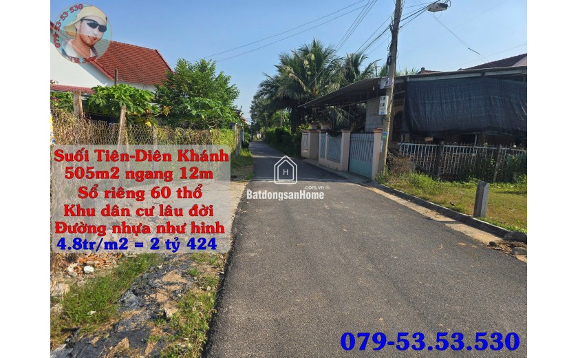 Lô suối tiên Diên Khánh Siêu rẻ, chỉ 4.8tr/m2 cam đoàn rẻ nhất khu vực. 505m2 ngang 12m có thổ cư và cây ăn trái O79-53.53.53O
