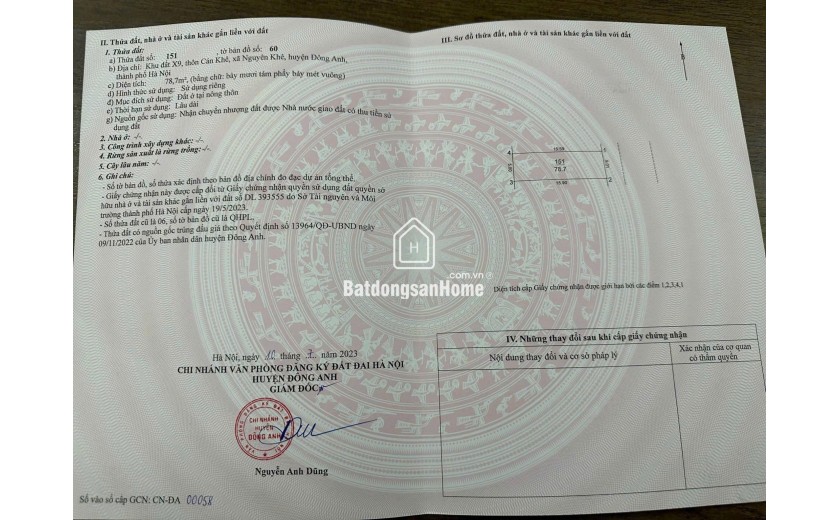 Bán đất đấu giá X9 Cán Khê- Nguyên Khê Đông Anh : mặt đường quy hoạch 40m