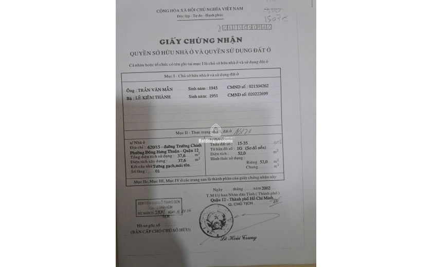 CHÍNH CHỦ BÁN NHÀ HẺM TRƯỜNG CHINH – TÂN HƯNG THUẬN, QUẬN 12.