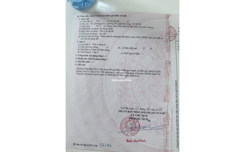 BIỆT THỰ NGUYỄN VĂN KHỐI F9 GÒ VẤP DT 107M CHỈ 12T 800 TL