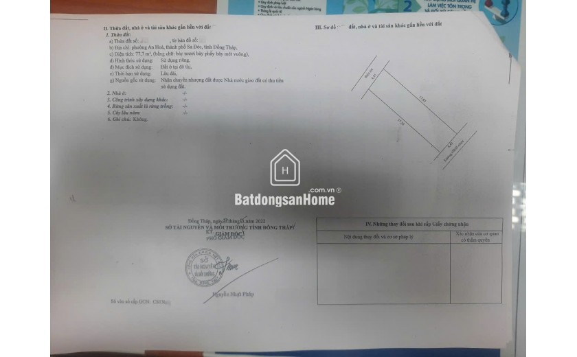 Bán đất thổ cư 78m2 KDC Hai Lúa An Hòa Sa Đéc. Sổ hồng, ĐN. Giá 1.95 tỷ.