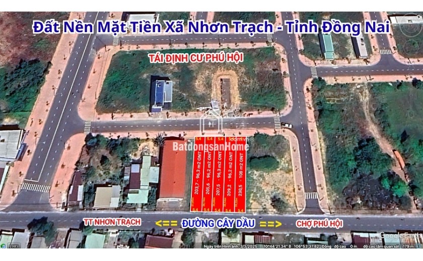 Bán đất thổ cư  2 mặt tiền đường CÂY DẦU - tiếp giáp Tái Định Cư Phú Hội Nhơn Trạch Đồng Nai.